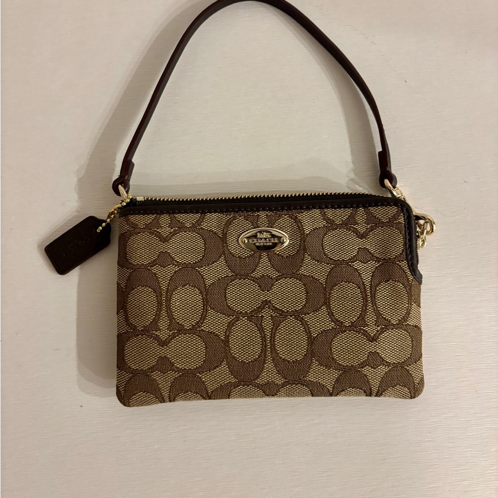 Coach Tan and Brown Signature Wristlet